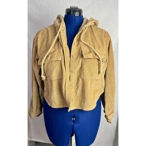 American Eagle Corduroy Hooded Jacket Tan Button-Up | Small